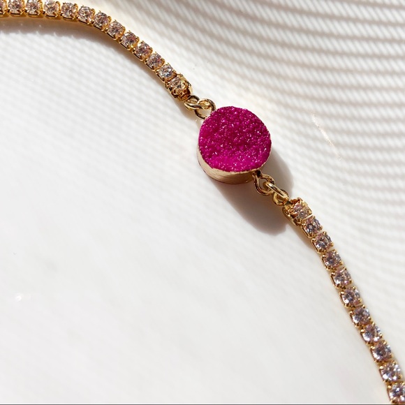 Fuchsia Hot Pink Druzy Tennis Choker - Picture 4 of 7